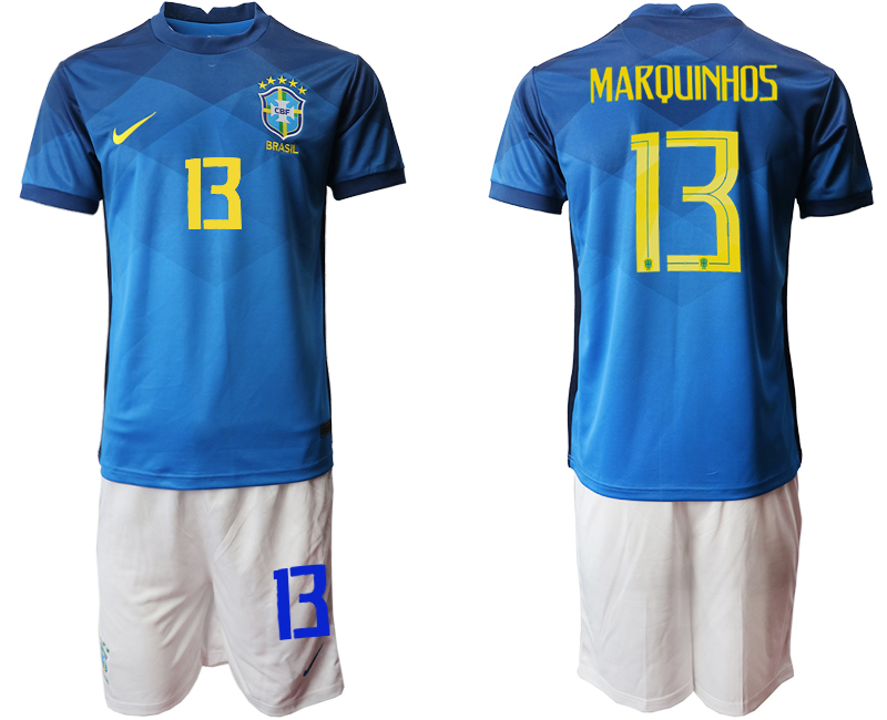 Men 2020-2021 Season National team Brazil away  blue #13 Soccer Jersey->brazil jersey->Soccer Country Jersey